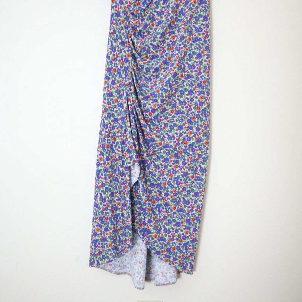 Atlein Size 34 US 2 Floral Print Jersey Dress Midi Ruched Slit Leg V Neck - Picture 6 of 11